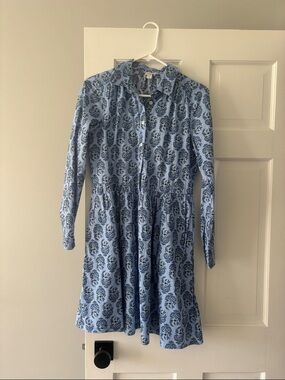 J. Crew Light Blue Long-Sleeve Floral Button Dress